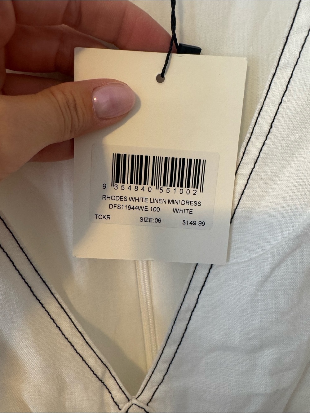 NWT DISSH Rhodes Linen White V-Neck Mini Dress with Contrast Piping Size 2 - Picture 12 of 12
